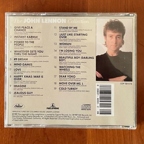 "The John Lennon Collection," 1989 Capitol Records, EMI Records, Ltd., CD - Picture 2 of 3